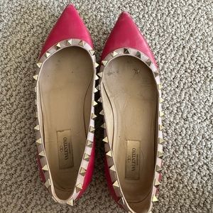 Valentino pink studded flats - lightly worn